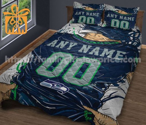 Seattle Seahawks Jersey Quilt Bedding Sets, Seahawks Gifts, Personalized NFL Jerseys with Your Name & Number