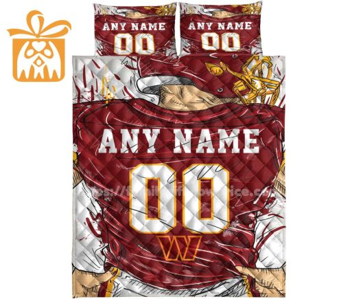 Washington Commanders Jerseys Quilt Bedding Sets, Washington Commanders Gifts, Personalized NFL Jerseys with Your Name & Number