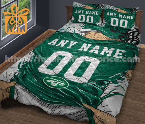 New York Jets Jersey Quilt Bedding Sets, New York Jets Gifts, Personalized NFL Jerseys with Your Name & Number