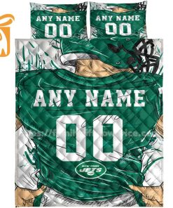 New York Jets Jersey Quilt Bedding Sets, New York Jets Gifts, Personalized NFL Jerseys with Your Name & Number 2