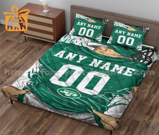 New York Jets Jersey Quilt Bedding Sets, New York Jets Gifts, Personalized NFL Jerseys with Your Name & Number