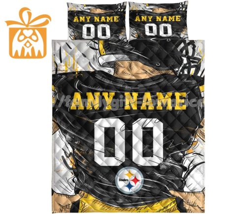 Pittsburgh Steelers Jerseys Quilt Bedding Sets, Pttsburgh Steelers Gifts, Personalized NFL Jerseys with Your Name & Number