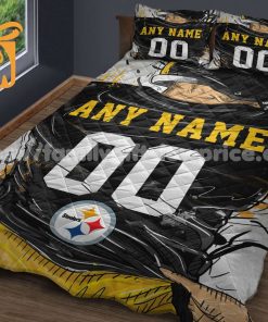 Pittsburgh Steelers Jerseys Quilt Bedding Sets, Pttsburgh Steelers Gifts, Personalized NFL Jerseys with Your Name & Number 1