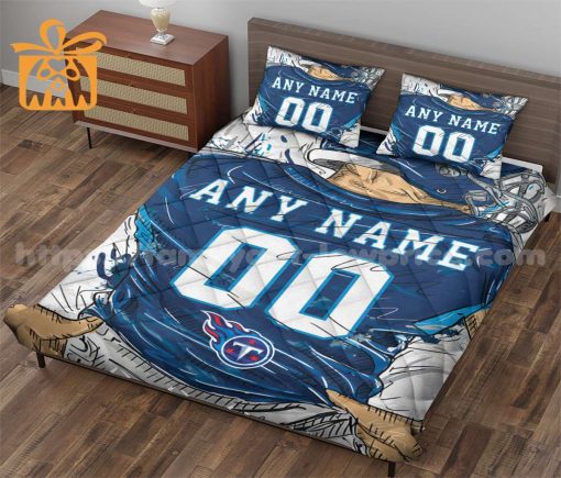 Tennessee Titans Jersey Quilt Bedding Sets, Tennessee Titans Gifts, Personalized NFL Jerseys with Your Name & Number
