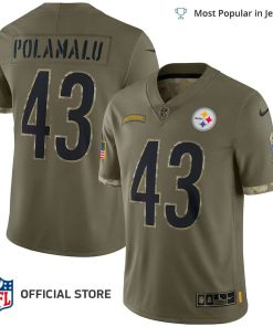 NFL Jersey Men’s Pittsburgh Steelers Troy Polamalu Jersey Olive 2022 Salute To Service Retired Player Limited Jersey