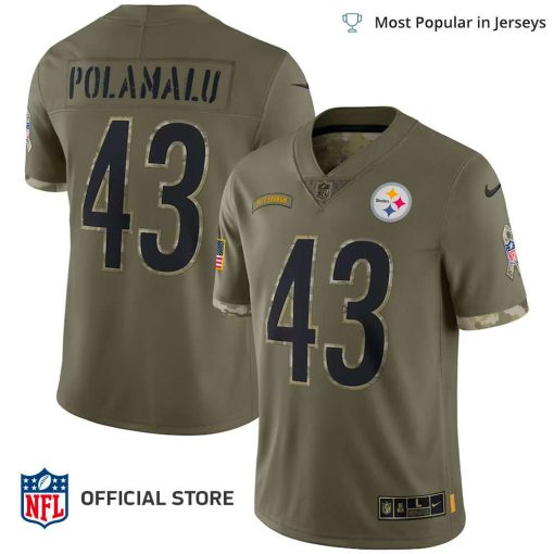 NFL Jersey Men’s Pittsburgh Steelers Troy Polamalu Jersey Olive 2022 Salute To Service Retired Player Limited Jersey