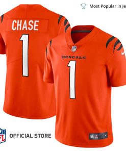 NFL Jersey Men’s Cincinnati Bengals Jamarr Chase Jersey Orange Alternate Vapor Limited Jersey