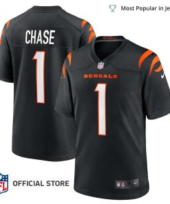 NFL Jersey Men’s Cincinnati Bengals Jamarr Chase Jersey Black 2021 NFL Draft First Round Pick No. 5 Game Jersey