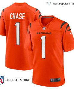 NFL Jersey Men’s Cincinnati Bengals Jamarr Chase Jersey Orange Alternate Game Jersey