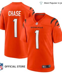 NFL Jersey Men’s Cincinnati Bengals Jamarr Chase Jersey Orange Game Jersey