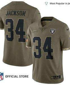NFL Jersey Men’s Bo Jackson Raiders Jersey Olive 2022 Salute To Service Retired Player Limited Jersey