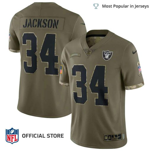 NFL Jersey Men’s Bo Jackson Raiders Jersey Olive 2022 Salute To Service Retired Player Limited Jersey