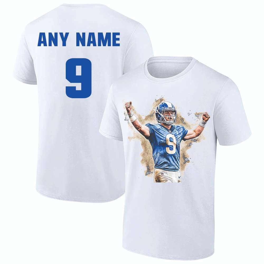 MATTHEW STAFFORD LOS ANGELES RAMS TEAM PLAYER NAME NUMBER JERSEY CUSTOM T- SHIRT