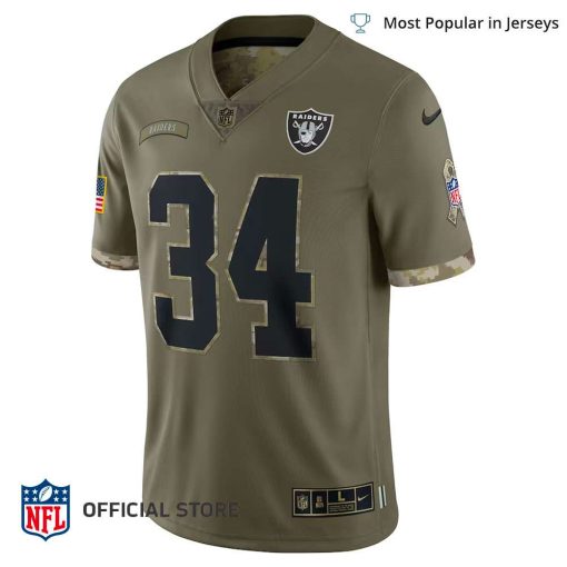 NFL Jersey Men’s Bo Jackson Raiders Jersey Olive 2022 Salute To Service Retired Player Limited Jersey