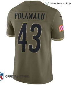 NFL Jersey Men’s Pittsburgh Steelers Troy Polamalu Jersey Olive 2022 Salute To Service Retired Player Limited Jersey