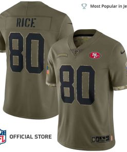 NFL Jersey Men’s San Francisco 49ers Jerry Rice Jersey Olive 2022 Salute To Service Retired Player Limited Jersey