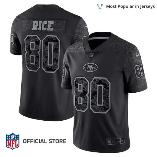 NFL Jersey Men’s San Francisco 49ers Jerry Rice Jersey Black Retired Player RFLCTV Limited Jersey