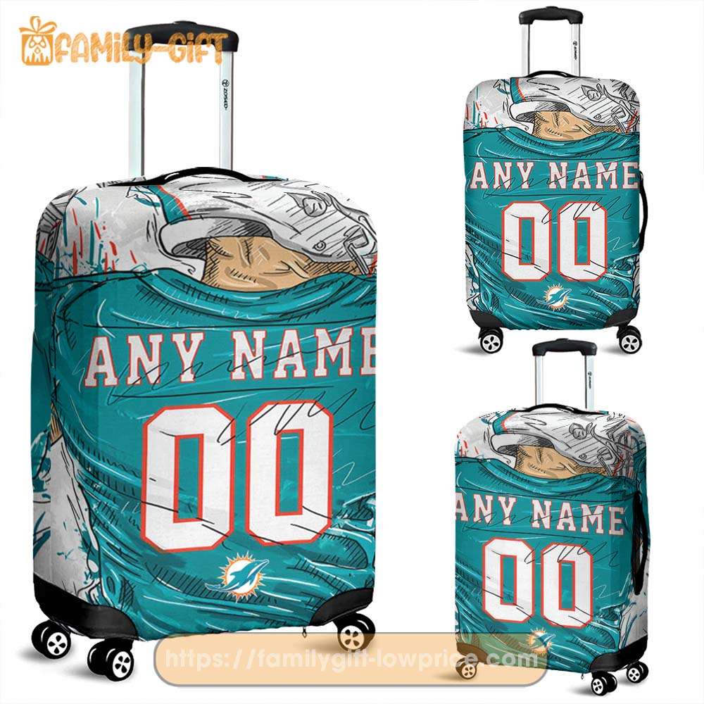 Miami Dolphins Jersey Personalized Jersey Luggage Cover Protector - Custom Name and Number