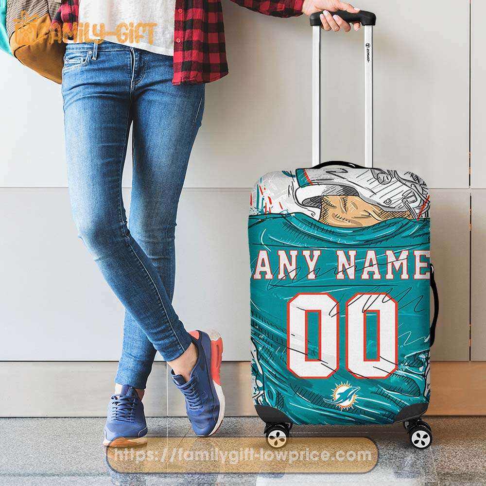 Miami Dolphins Jersey Personalized Jersey Luggage Cover Protector - Custom Name and Number