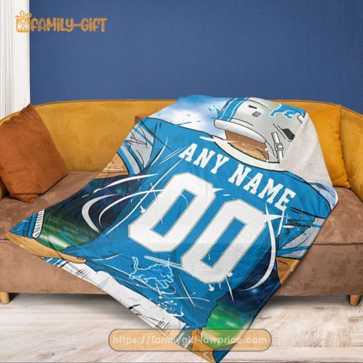Personalized Jersey Detroit Lions Blanket – NFL Blanket – Cute Blanket Gifts for NFL Fans