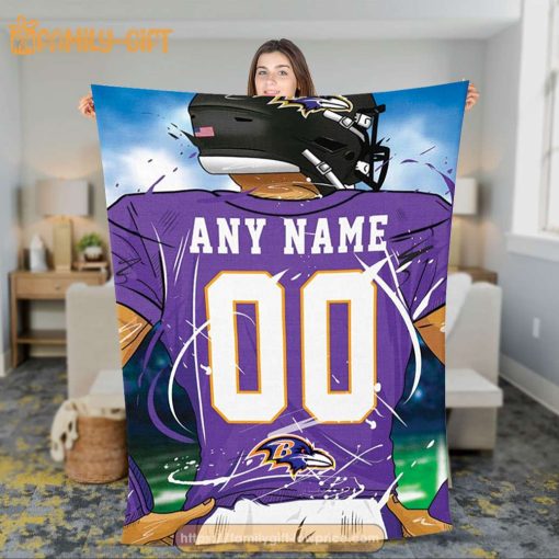 Personalized Jersey Baltimore Ravens Blanket – NFL Blanket – Cute Blanket Gifts for NFL Fans