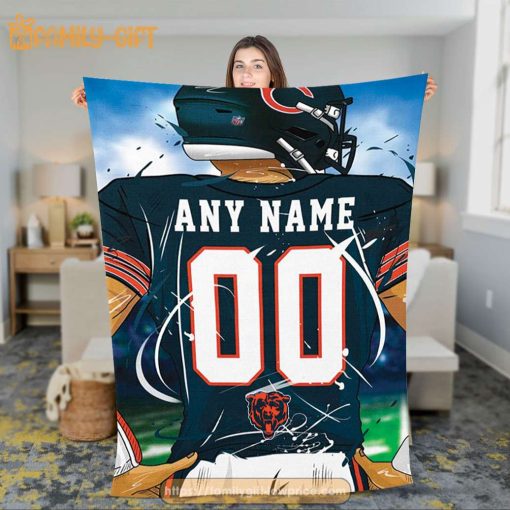 Personalized Jersey Chicago Bears Blanket – NFL Blanket – Cute Blanket Gifts for NFL Fans