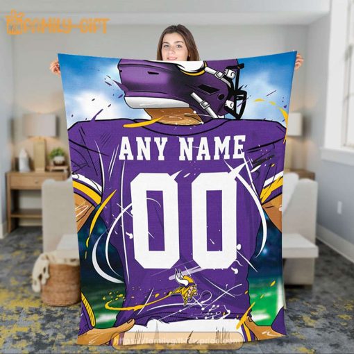 Personalized Jersey Minnesota Vikings Blanket – NFL Blanket – Cute Blanket Gifts for NFL Fans