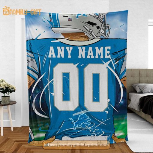 Personalized Jersey Detroit Lions Blanket – NFL Blanket – Cute Blanket Gifts for NFL Fans
