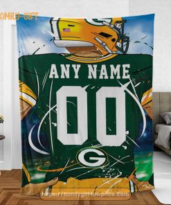 Personalized Jersey Green Bay Packers Blanket – NFL Blanket – Cute Blanket Gifts for NFL Fans