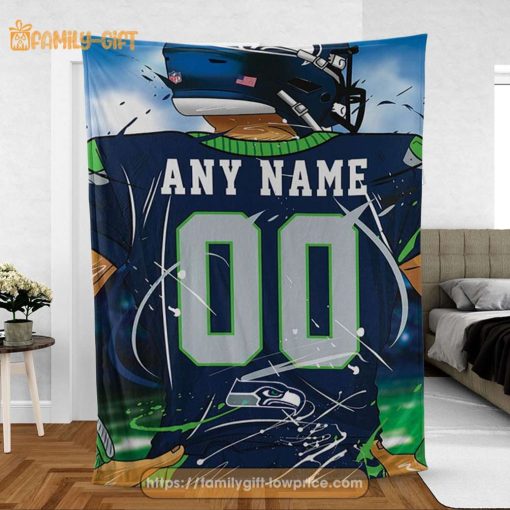Personalized Jersey Seattle Seahawks Blanket – NFL Blanket – Cute Blanket Gifts for NFL Fans