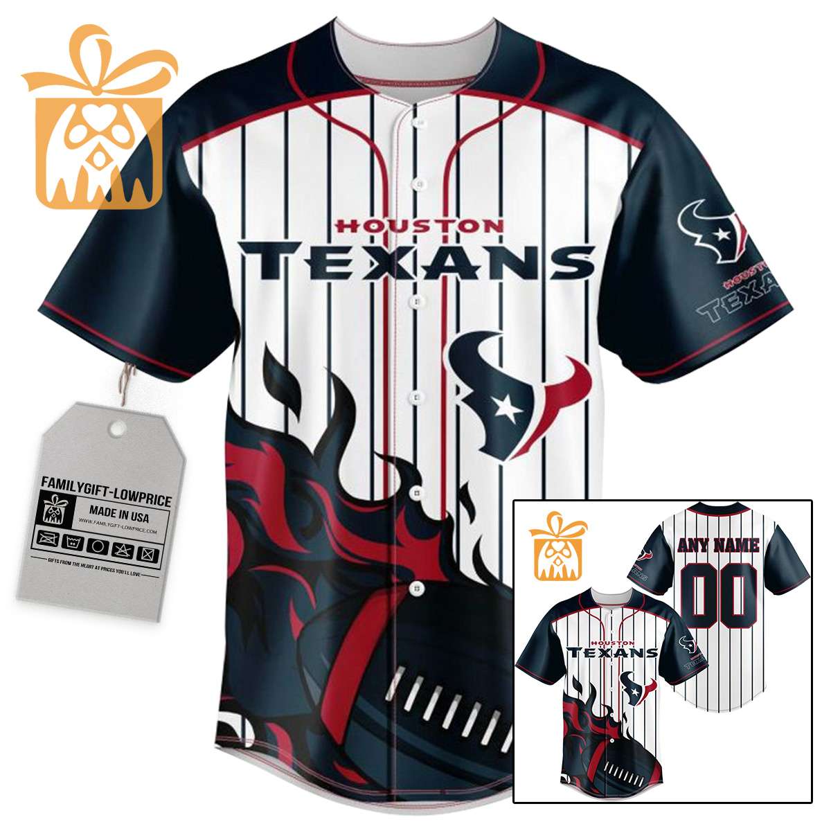 NFL Baseball Jersey - Houston Texans Baseball Jersey TShirt - Personalized Baseball Jerseys