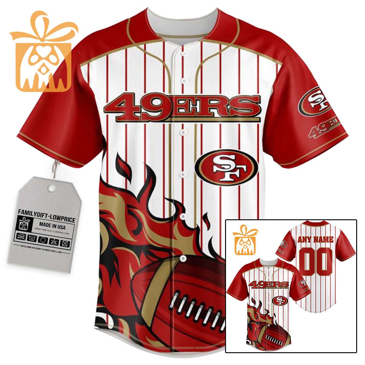 NFL Baseball Jersey - 49ers Baseball Jersey TShirt - Personalized Baseball Jerseys