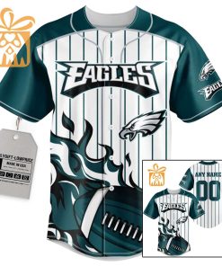 Personalized Name Number Fire Football Eagles 3D Baseball Jersey