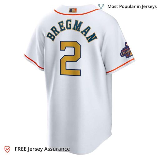 Men’s Astros Bregman Jersey, Nike White/Gold 2023 Gold Collection MLB Replica Jersey – Best MLB Jerseys