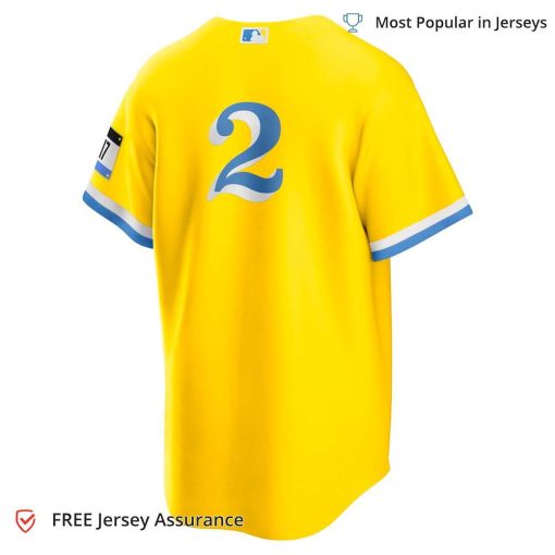 Men’s Boston Red Sox Bogaerts Jersey, Nike Gold/Light Blue City Connect MLB Replica Jersey – Best MLB Jerseys