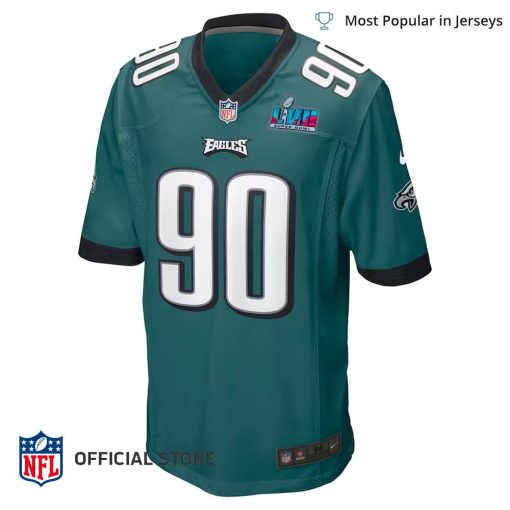 NFL Jersey Men’s Philadelphia Eagles Jordan Davis Jersey Nike Midnight Green Super Bowl LVII Patch Game Jersey