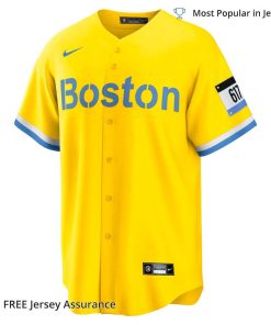Men's Boston Red Sox Bogaerts Jersey, Nike Gold/Light Blue City Connect MLB Replica Jersey - Best MLB Jerseys
