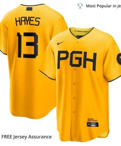Men’s Pittsburgh Pirates Ke Bryan Hayes Jersey, Nike Gold 2023 City Connect MLB Replica Jersey – Best MLB Jerseys