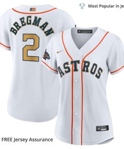 Women's Astros Bregman Jersey, Nike White/Gold 2023 Gold Collection MLB Replica Jersey - Best MLB Jerseys