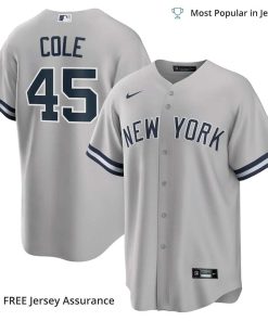 Men’s New York Yankees 45 Gerrit Cole Jersey, Nike Gray Road MLB Replica Jersey – Best MLB Jerseys