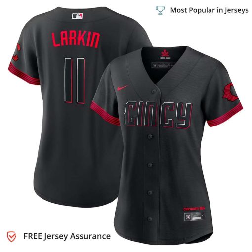 Women’s Cincinnati Reds Barry Larkin Jersey, Nike Black 2023 City Connect MLB Replica Jersey – Best MLB Jerseys