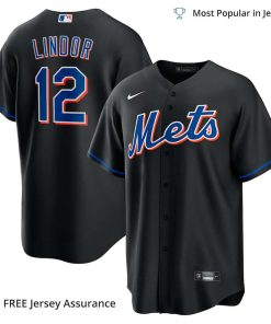 Men’s New York Mets Lindor Mets Jersey, Nike Black 2022 Alternate MLB Replica Jersey – Best MLB Jerseys
