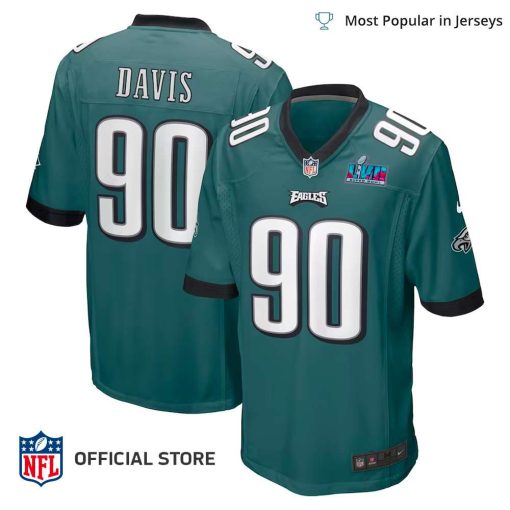 NFL Jersey Men’s Philadelphia Eagles Jordan Davis Jersey Nike Midnight Green Super Bowl LVII Patch Game Jersey