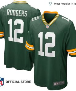 NFL Jersey Men’s Green Bay Packers Aaron Rodgers Captain Jersey, Nike Green Game Player Jersey