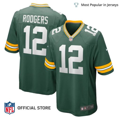 NFL Jersey Men’s Green Bay Packers Aaron Rodgers Captain Jersey, Nike Green Game Team Jersey