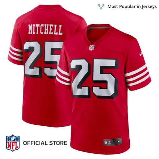 NFL Jersey Men’s San Francisco 49ers Elijah Mitchell Jersey, Nike Scarlet Alternate Team Game Jersey