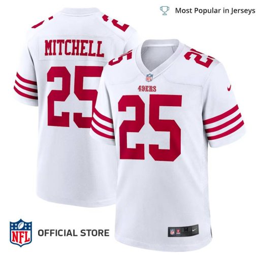 NFL Jersey Men’s San Francisco 49ers Elijah Mitchell Jersey, Nike White Player Game Jersey