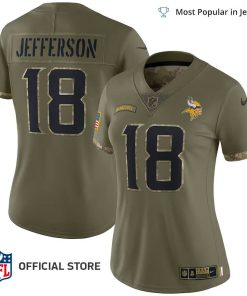 NFL Jersey Women’s Minnesota Vikings Justin Jefferson Color Rush Jersey, Nike Olive 2022 Salute To Service Limited Jersey