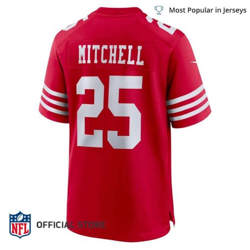 NFL Jersey Men’s San Francisco 49ers Elijah Mitchell Jersey, Nike Scarlet Team Player Game Jersey