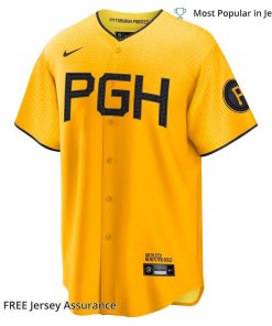 Men's Pittsburgh Pirates Bryan Reynolds Jersey, Nike Gold 2023 City Connect MLB Replica Jersey - Best MLB Jerseys